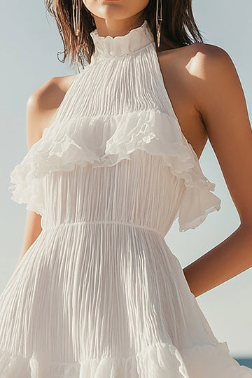 Robe de graduation sans manches en organza à volants Halter